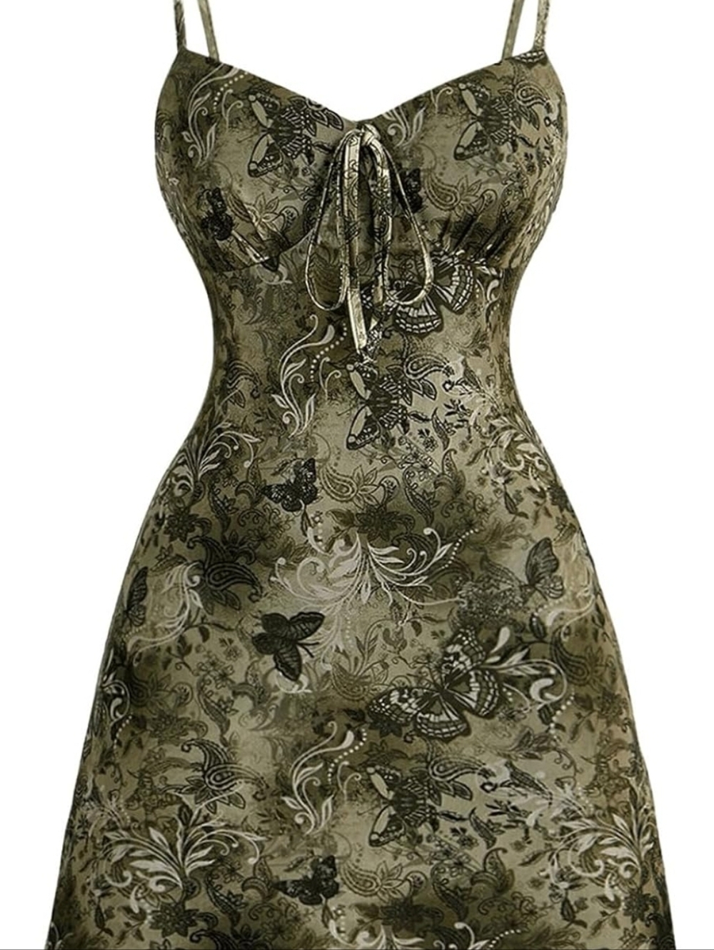Olive Green Butterfly Print Slip Dress